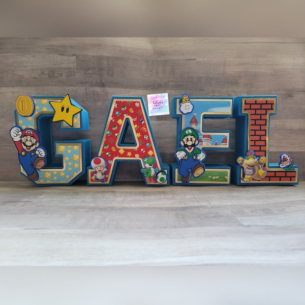 Super Mario 3d letters, mario party birthday decoration