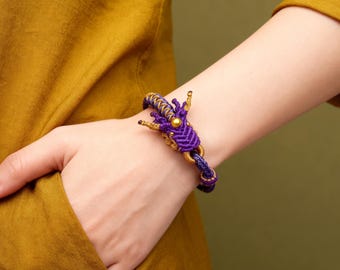 Handmade Purple Dragon Bracelet: Adjustable Fantasy Rope Jewelry
