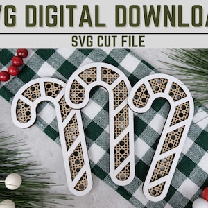 Rattan Candy Cane SVG | SVG Garland| Rattan Svg | Christmas Svg | MultiLayered Svg Heart | Boho Jolly Svg | Cricut | Glowforge | Silhouette