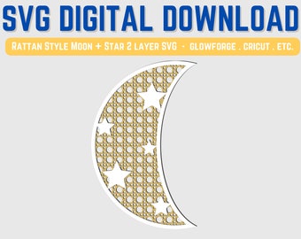 Rotan maan en sterren SVG | Maanvorm SVG| Meerlaagse SVG | Boho ruimte thema SVG | Maan en sterren Svg Cut-bestand | Ruimtethema SVG | Cricut