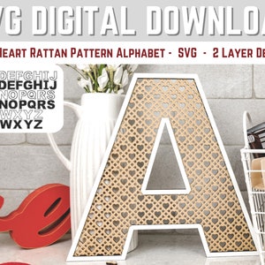 Conjunto de letras SVG de rattan de coração | Letras SVG de coração | Coração Svg | Alfabeto Svg | Carta Svg multicamadas | Letra Boho Svg | Cricut Glowforge