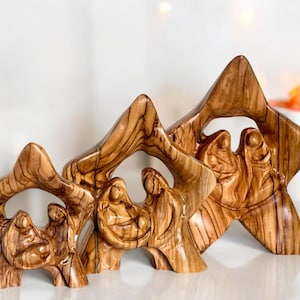 Star Olive wood Holy Family, Hand carved Wooden Holy Family, Religious home decor, Holy Family Statue - Virgin Mary, Joseph and Baby Jesus