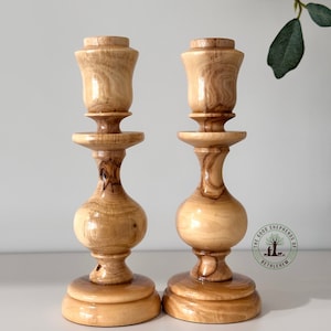 Handcarved 6.5 inches Olive wood Candle holders, wooden candle holders, wooden home decor, set of two candle holders, mantle decor