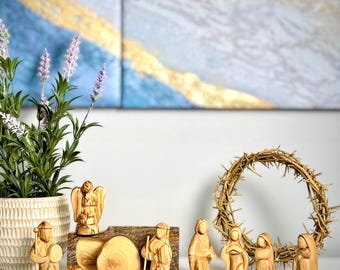 Olive Wood Jesus&#39; Tomb Scene Wooden Easter Set Resurrection Scene Set made in The Holy Land Religious Easter Decor
