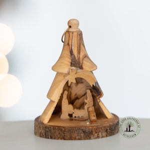 Krippe Weihnachtsbaum Ornament, Holz Weihnachtsbaumschmuck, Krippe Ornament, Olivenholz Ornament handgefertigt im Heiligen Land