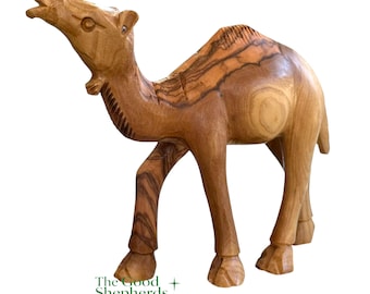 Hand-Carved Olive Wood Camel Figurine – Detailed Nativity Camel from the Holy Land | Handmade Bethlehem Olive Wood Art | Camel for Nativity