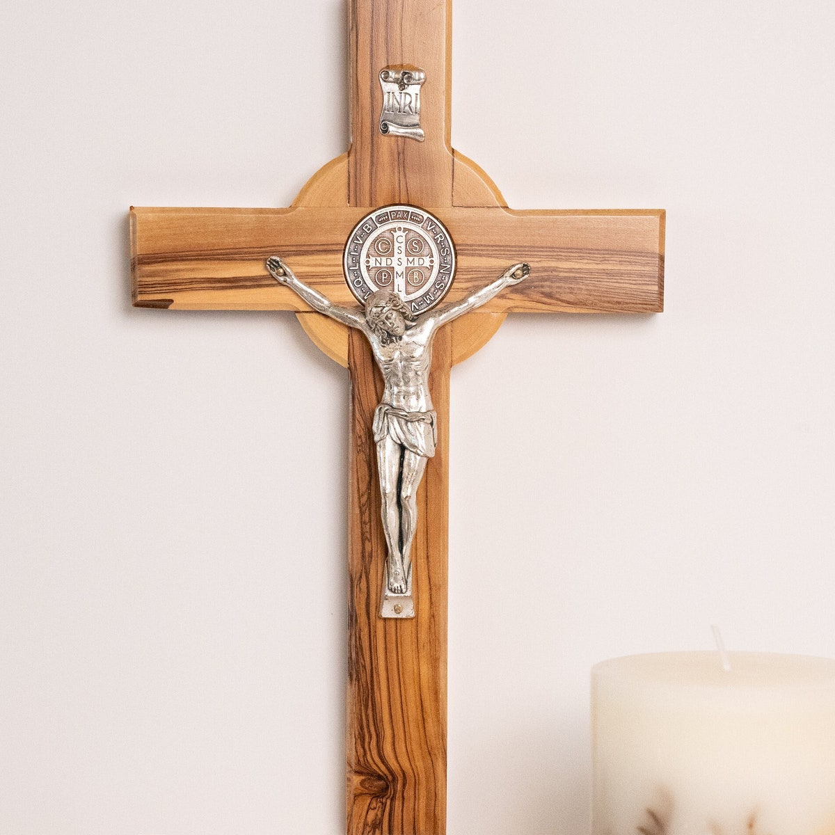 St. Benedict Cross Olive Wood Wall Hanging Saint Benedict Made in the Holy Land Saint Benedict Crucifix Catholic Crucifix - Etsy
