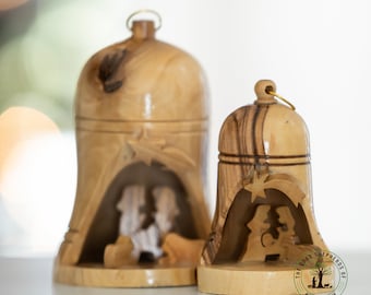 Bell Nativity Ornament, Wooden Christmas tree ornament, Nativity Ornament, Olive wood Ornament handmade in The Holy Land, christmas decor