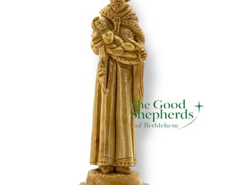 Saint Joseph and Baby Jesus Olive Wood Figurine – Hand Carved Holy Land Catholic Gift | Small Religious Statue
