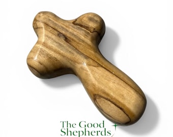 Olive Wood Palm Cross from Bethlehem – Hand Carved Prayer Cross – Christian Gift – Comfort Cross – Holy Land Olive Wood Cross – Pocket Cross