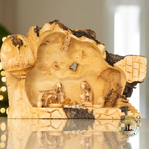 Large Unique one of a kind olive wood Nativity Scene, Rustic&Natural Nativity Set hand made in the Holy Land, Christmas decor and gift