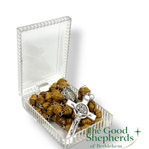 Saint Benedict Olive Wood Rosary | Handmade Catholic Rosary from Jerusalem | St. Benedict Wooden Baptismal Rosary | Olive Wood Prayer Beads