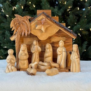 Hand-Carved Olive Wood Musical Nativity Set from Bethlehem- Indoor Nativity Scene -  Holy Land Christmas Creche - Unique Gift