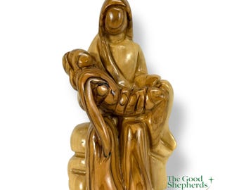 Hand Carved Olive Wood Pieta Statue: Bethlehem Holy Land Figurine