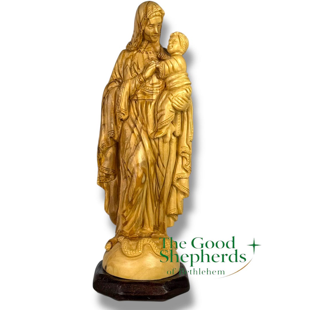 Handmade Olive Wood Virgin Mary and Baby Jesus Statue | Holy Land ...