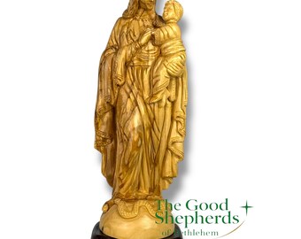 Handmade Olive Wood Virgin Mary and Baby Jesus Statue | Holy Land Carving | Blessed Mother Figurine | Christian Gift