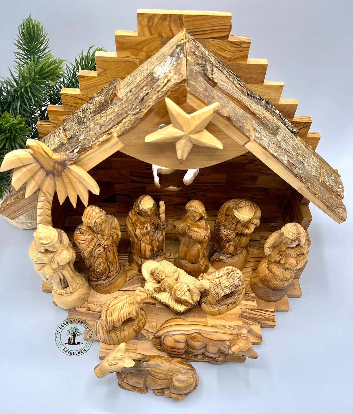 Large Musical Nativity Set 12 Piece Music Box Olive Wood Etsy