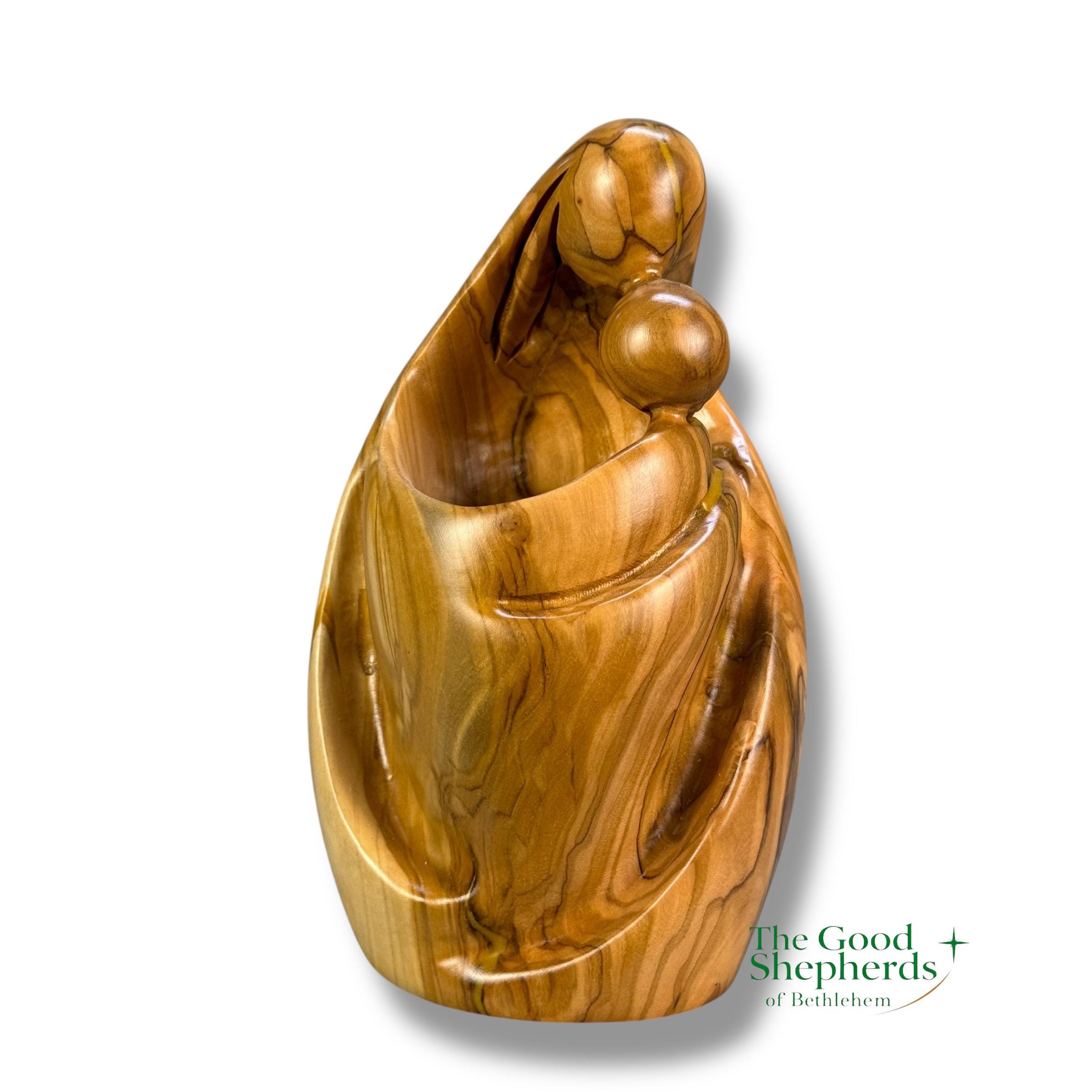 Hand Carved Olive Wood Madonna & Child Statue | Virgin Mary With Baby ...