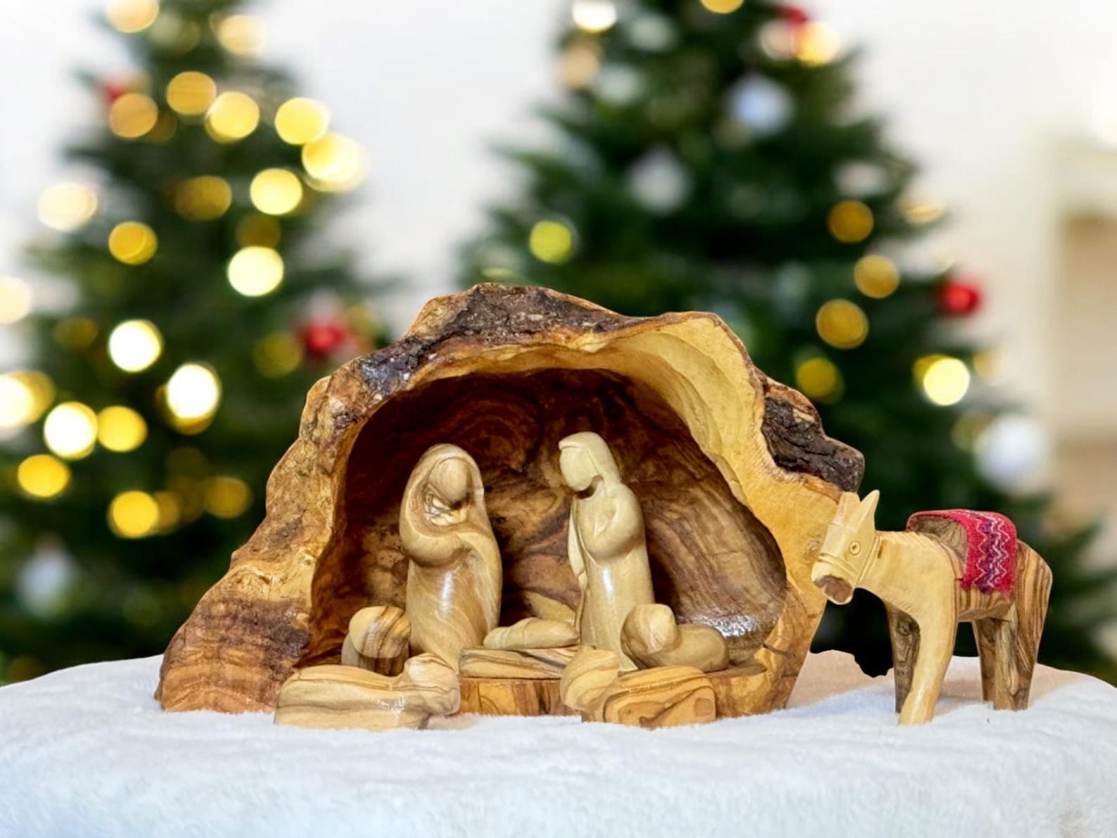 Rustic Olive wood Nativity Scene in a Cave, Olive wood Nativity set, wooden hand carved nativity scene, hand carved in the Holy Land