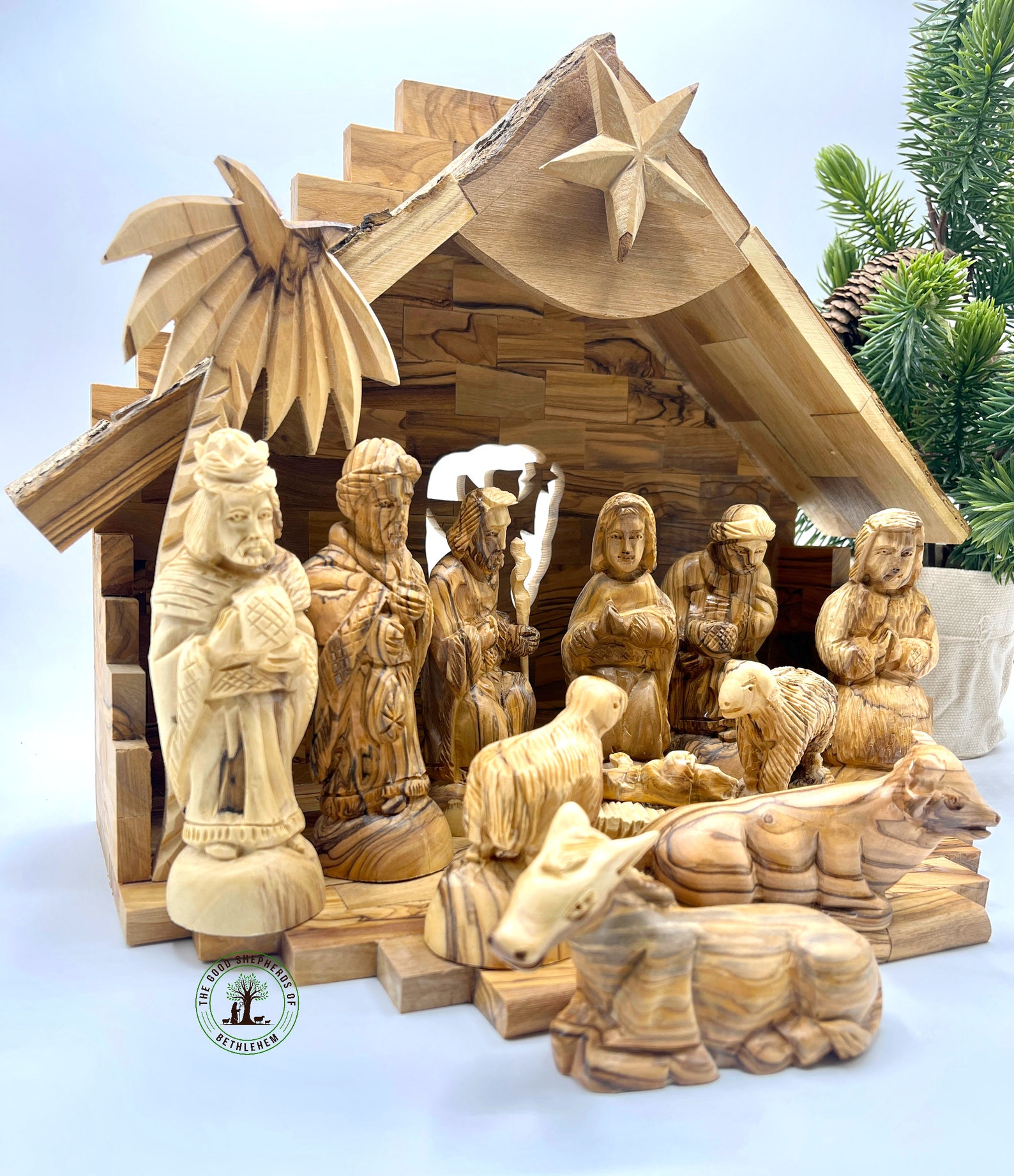 Large Musical Nativity Set 12 Piece Music Box Olive Wood Etsy