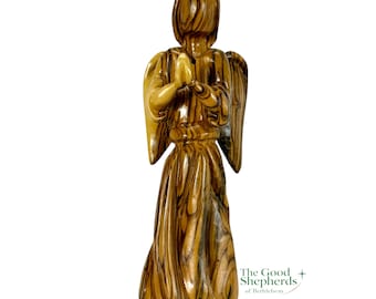 Hand-Carved Olive Wood Guardian Angel Figurine - Bethlehem Holy Land
