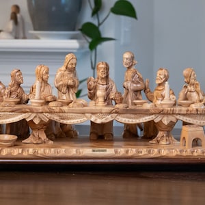 Extra Large Olive wood Last Supper Master piece, Olive wood Last Supper hand carved in Bethlehem the Holy Land, Religious home decor