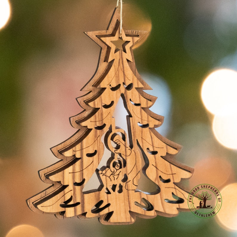 Olive Wood Christmas Nativity Scene Ornament, Nativity Tree Ornament ...