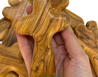 Olive Wood Holding Cross | Comfort Cross from the Holy Land | Hand-Carved Palm Cross for Prayer & Healing, Valentine's Day Gift