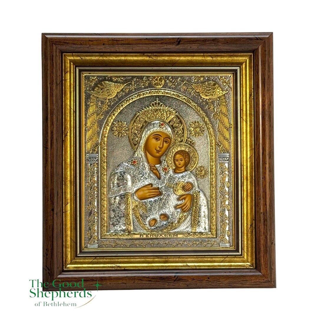 Virgin Mary of Bethlehem and Child Icon – 999 Fine Silver Holy Land ...