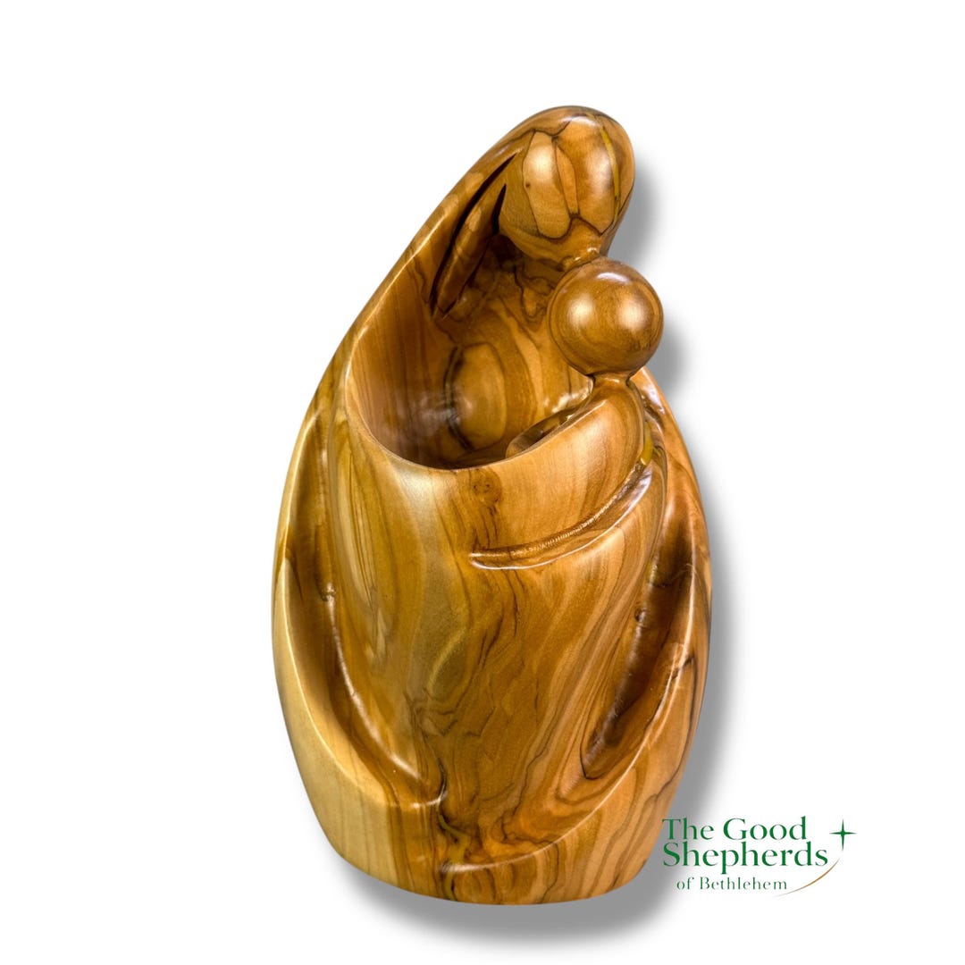 Hand Carved Olive Wood Madonna & Child Statue | Virgin Mary With Baby ...