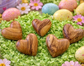Personalized Olive Wood Heart – Easter Basket Stuffer for Kids – Custom Heart Name Gift – Hand Carved Holy Land Wood – Easter Gift
