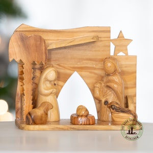 Olive wood Nativity Scene, Olive nativity set, Christmas Nativity Scene handmade in the Holy Land, Christmas Nativity Decor holy family