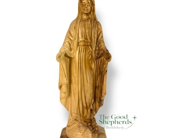 Handmade Olive Wood Virgin Mary Statue | Mary Crushing the Serpent | Our Lady Carving | Christian Gift | Religious Home Decor