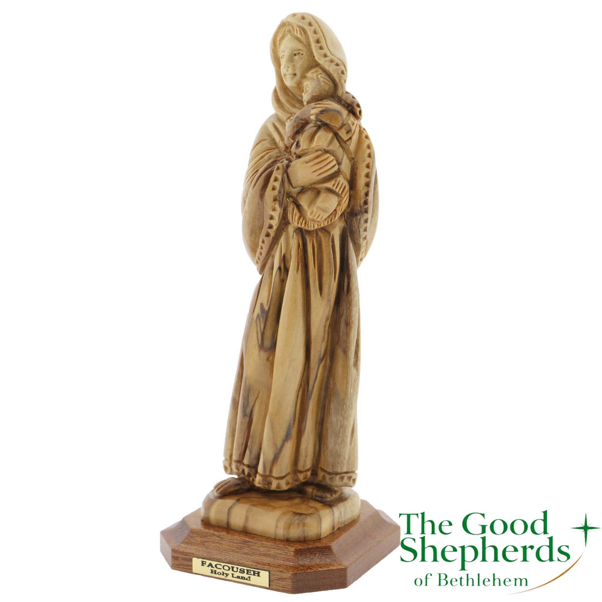 Hand Carved Olive Wood Mother Mary and Child Statue | Virgin Mary Baby ...
