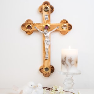 15 inches Extra Large Wall Hanging Crucifix, Olive wood Crucifix with Holy Relics, Olive wood Crucifix handmade in Bethlehem, the Holy Land