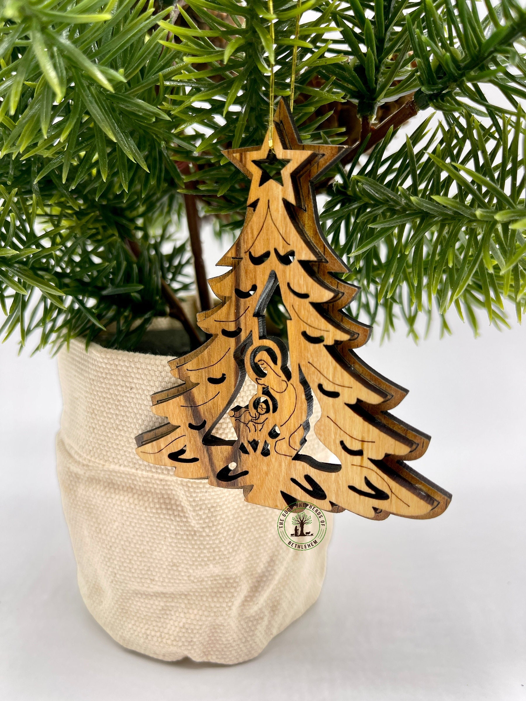 Olive Wood Christmas Nativity Scene Ornament, Nativity Tree Ornament ...