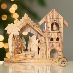 Olive wood Nativity scene, wooden nativity set, Bethlehem nativity scene, Nativity scene made in the Holy Land, Christmas decor&gift