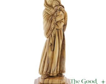 Hand Carved Olive Wood Mother Mary and Child Statue | Virgin Mary Baby Jesus Figurine | Holy Land Christian Gift | Catholic Home Decor