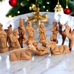 Olive wood musical Nativity set, olive wood nativity scene hand carved in Bethlehem, the Holy Land, wooden nativity set, Christmas decor
