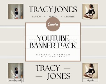 Banner mínimo de YouTube / Kit de belleza y estilo de vida / Plantillas de YouTube / 3 plantillas de Canva