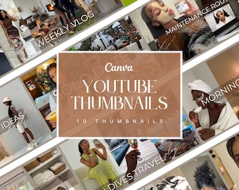 Miniaturas de YouTube Plantillas Canva / Kit de estilo de vida minimalista, belleza y moda / 10 plantillas Canva