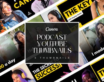 Miniatura de podcast de YouTube / 5 plantillas de YouTube / Plantillas editables de Canva