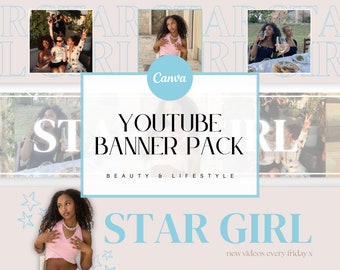 Banner de YouTube azul bebé / Kit de belleza y estilo de vida / Plantillas de YouTube / 3 plantillas de Canva