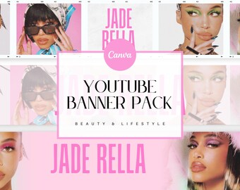 Banner rosa de YouTube / Kit de belleza y estilo de vida / Plantillas de YouTube / 3 plantillas de Canva