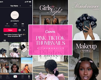 Plantillas de miniaturas de TikTok / Kit de miniaturas rosas / Plantillas de TikTok / 5 plantillas de Canva