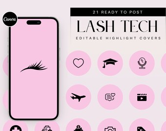 Portadas destacadas de Instagram de Lash Tech / Portada de historia / Marca de Lash Tech / Plantillas Canva