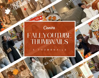 Plantillas de miniaturas de YouTube / Kit de miniaturas de otoño acogedor / Plantillas de YouTube / 5 plantillas de Canva