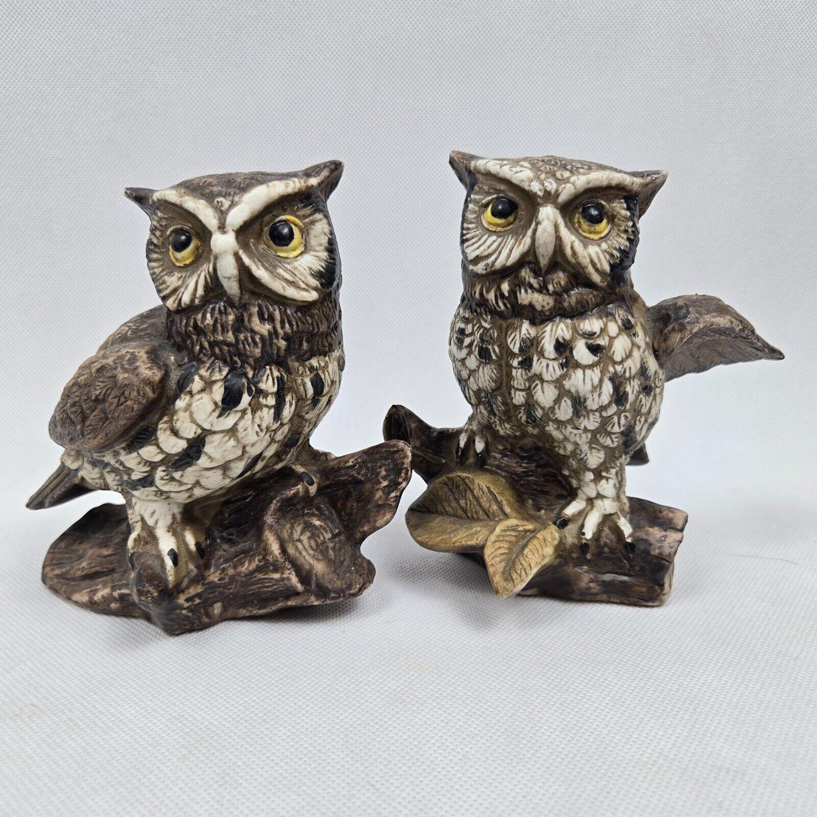 Vintage Owls on Logs Homco Home Interiors Pair #1114 Great Condition Set of 2