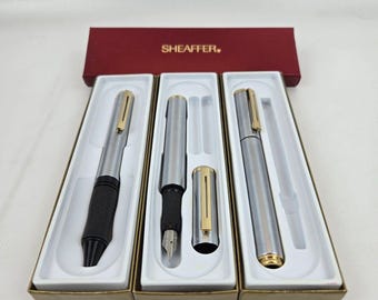 Juego de bolígrafos Sheaffer Award cromados y dorados, rollerball, fuente y bolígrafo, años 90, VTG