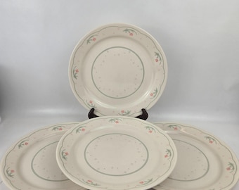 Corelle Calico Rose 4 Dinner Plates Pink Green Speckles 10.25 in